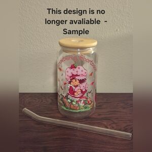 Strawberry Shortcake 16oz Glass Tumbler You CHOOSE DESIGN custom Lid Straw